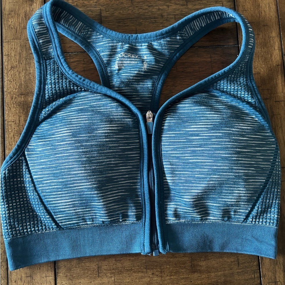 Jockey Teal Zip-Front Sports Bra